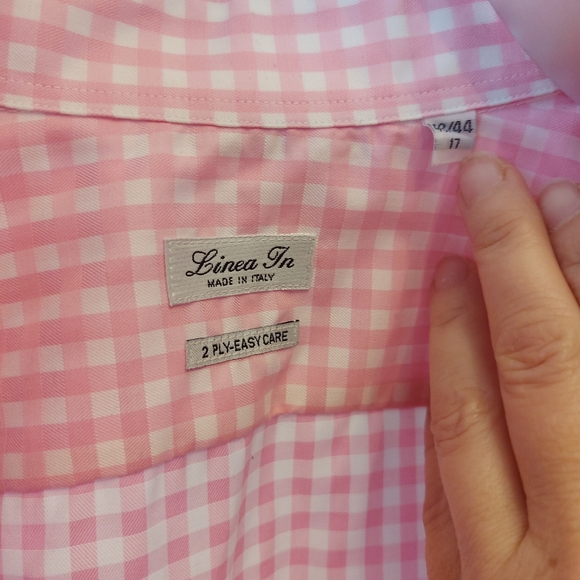 Linea In of Italy, Men's Pink Box Check Cotton Dress Shirt - Picture 3 of 5